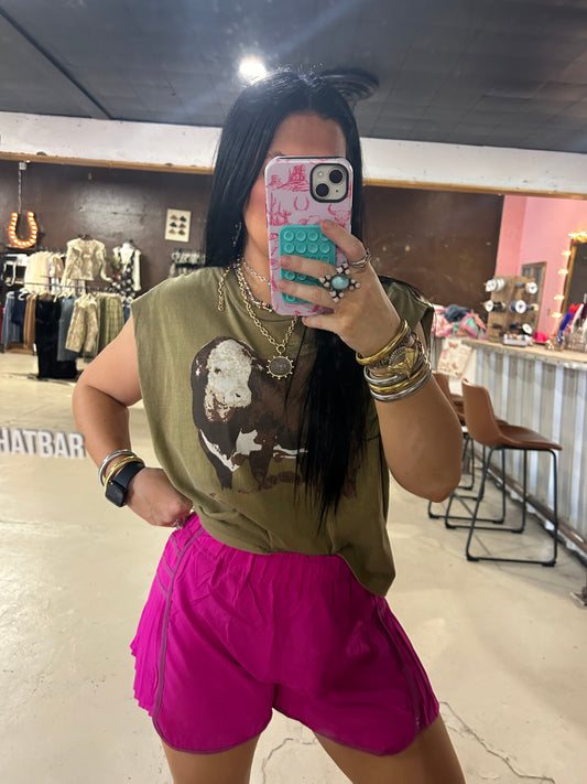 The Courtside Cowgirl Shorts in Fushia