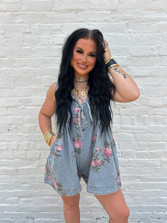 The Floral Denim Romper