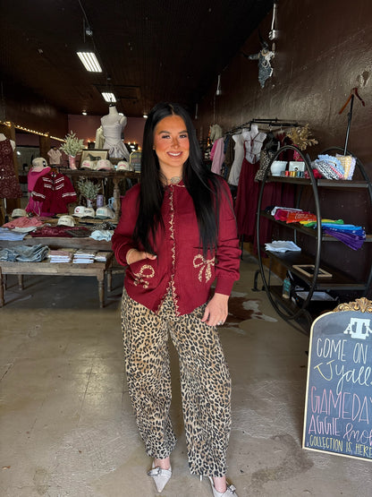 The Burgundy & Bows Cardigan