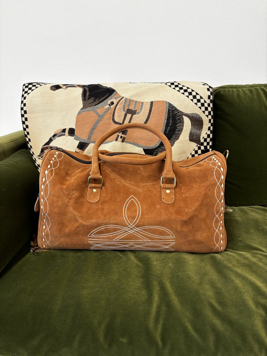 Boot stiched suede duffel bag