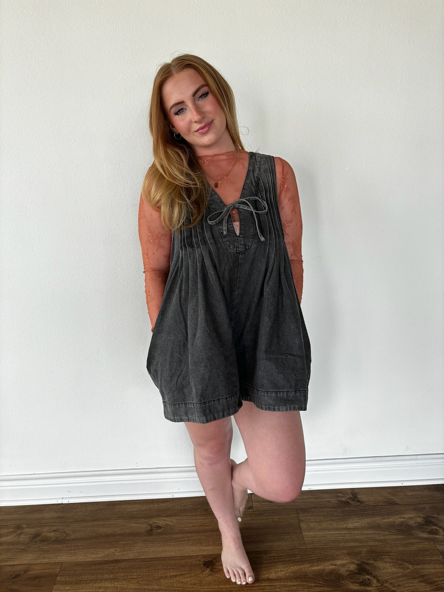 The Viral Acid Wash Romper in Black