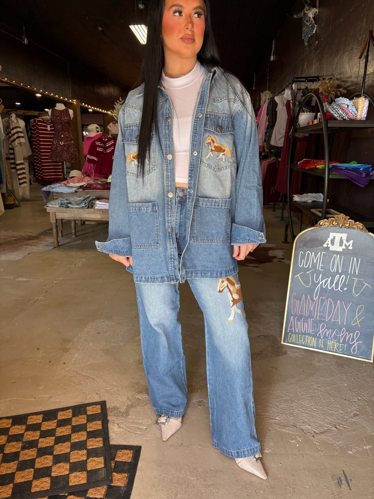 The Stallion Embroidered Denim Set