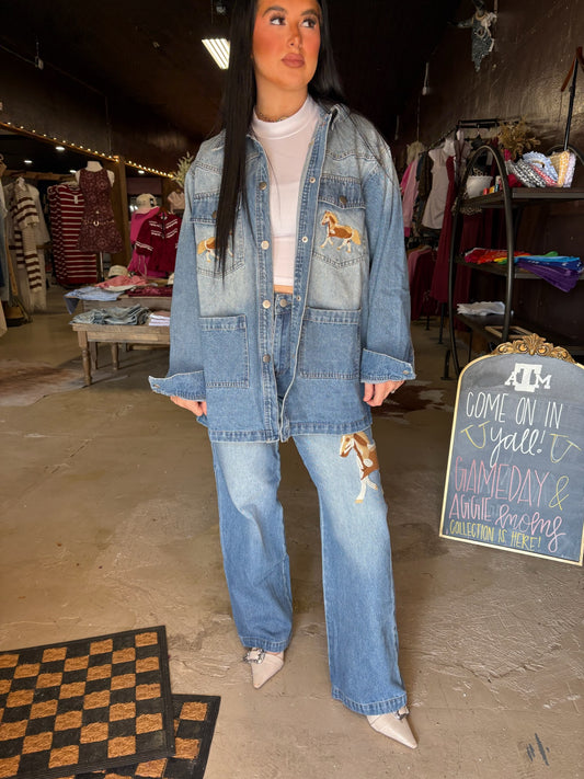 The Stallion Embroidered Denim Set