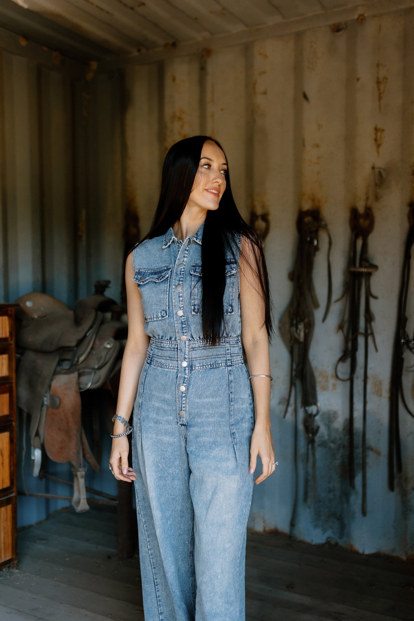 The Geraldine Wide Leg Denim Jumpsuit