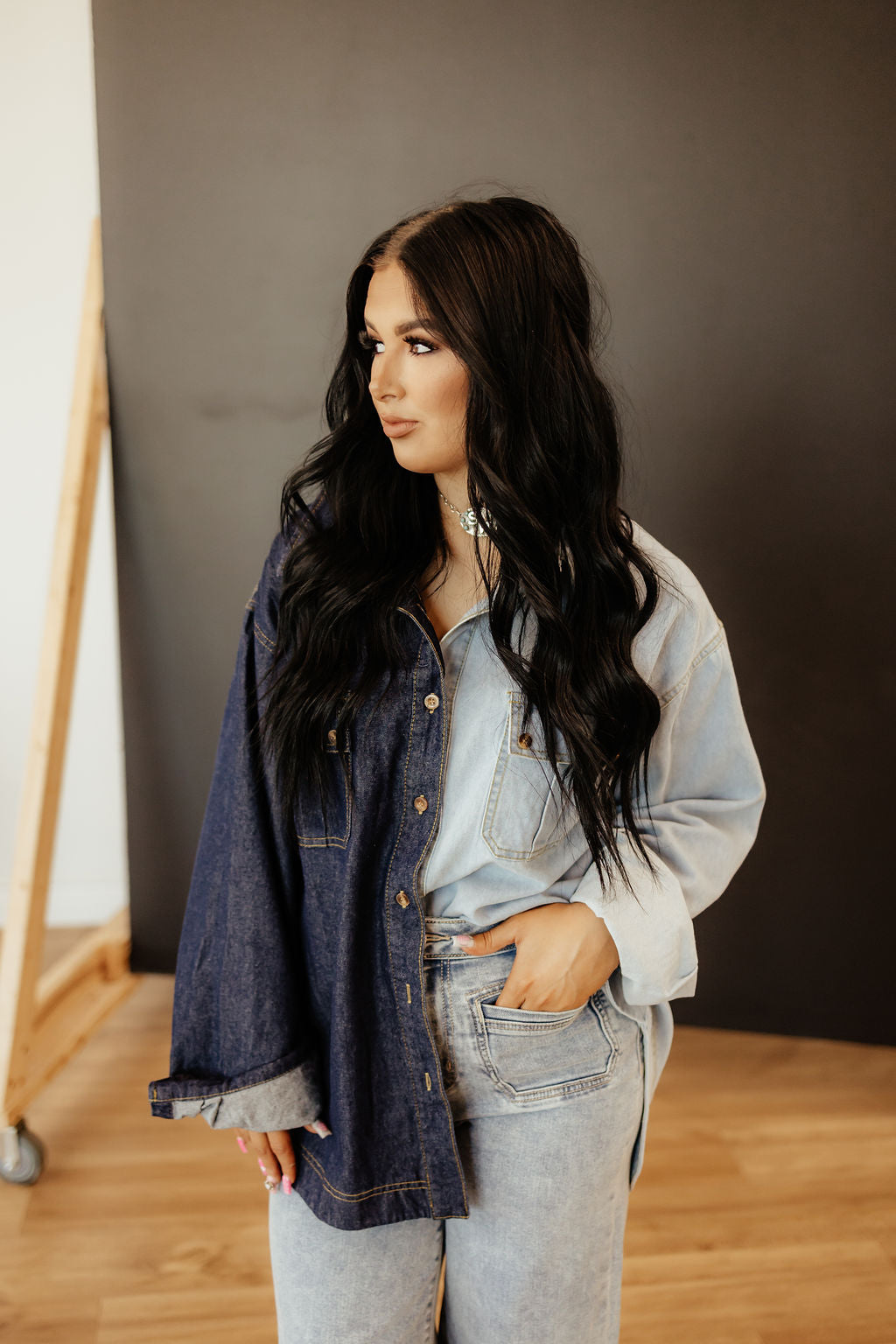 The Samantha Colorblocked Denim Shirt