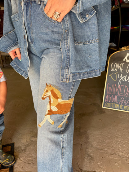 The Stallion Embroidered Denim Set