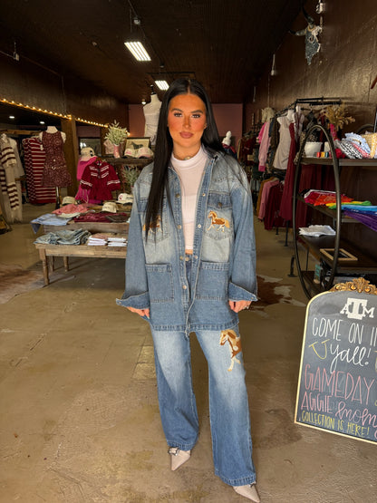 The Stallion Embroidered Denim Set