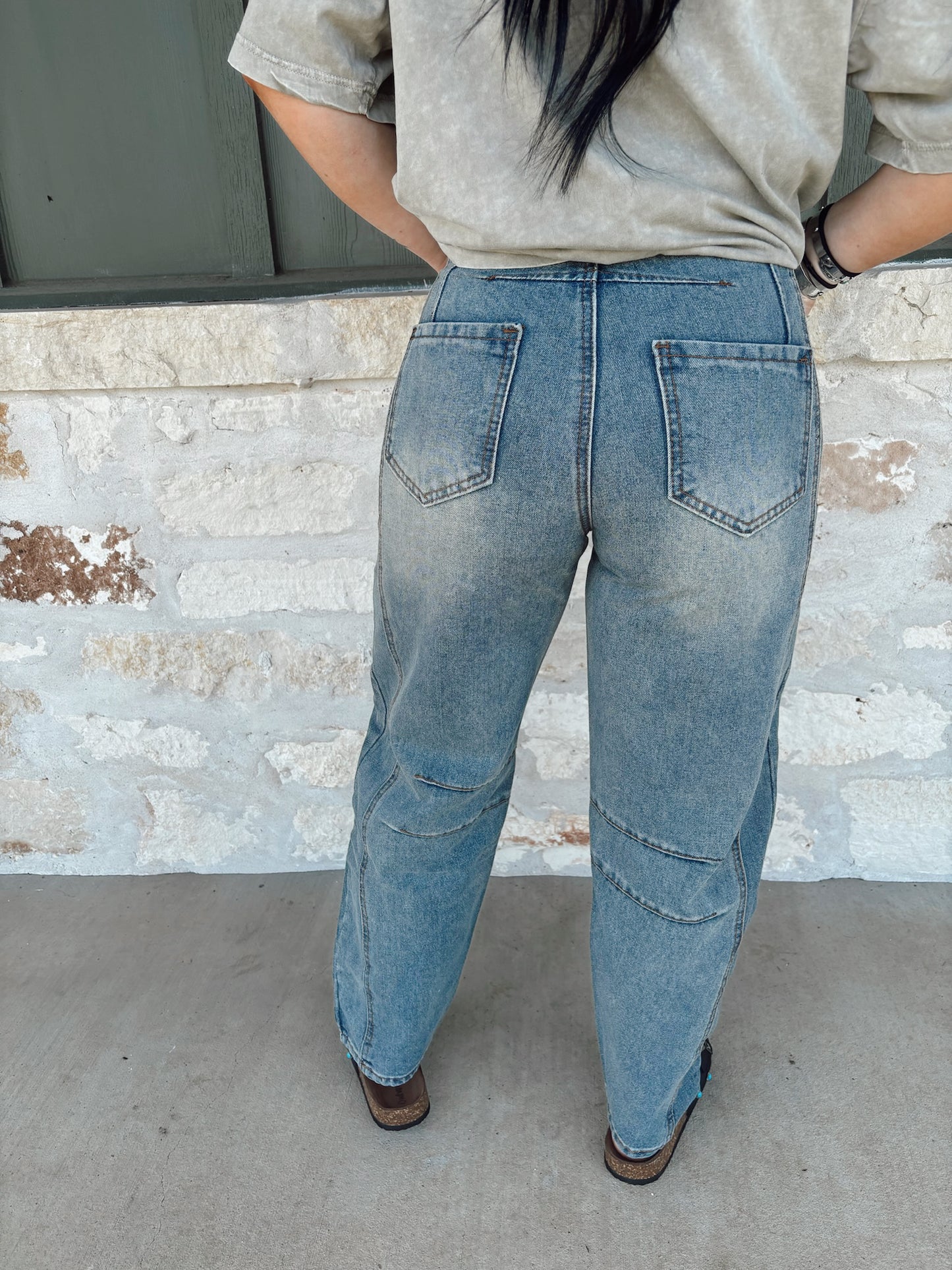 The Dark Wash Barrel Jeans