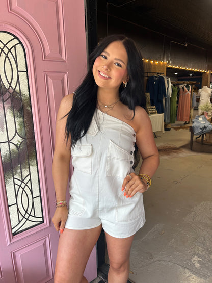Denim One Shoulder Romper