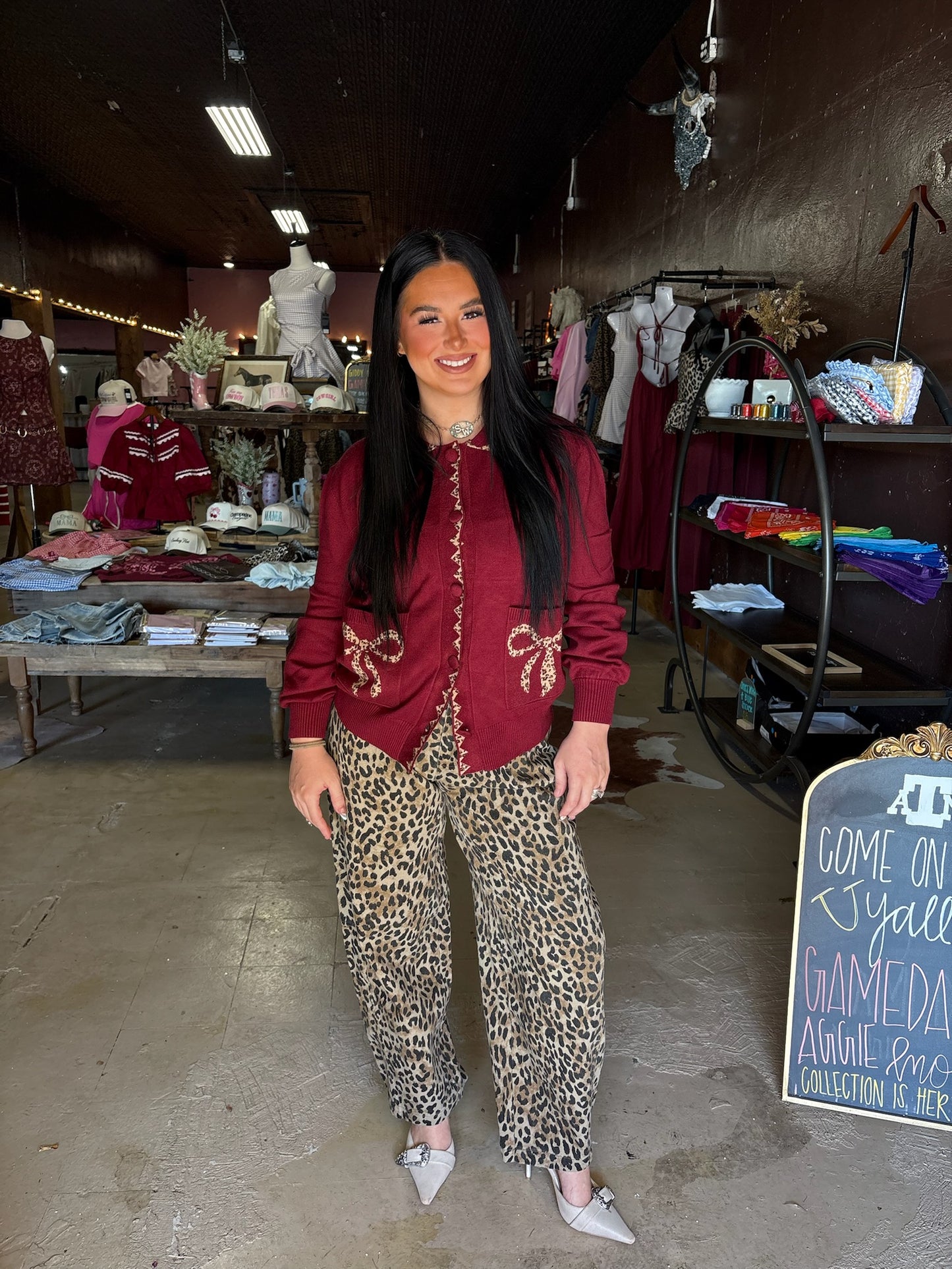 The Burgundy & Bows Cardigan
