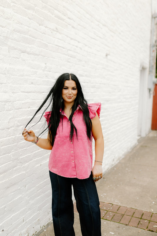 The Vintage Denim Top in Pink