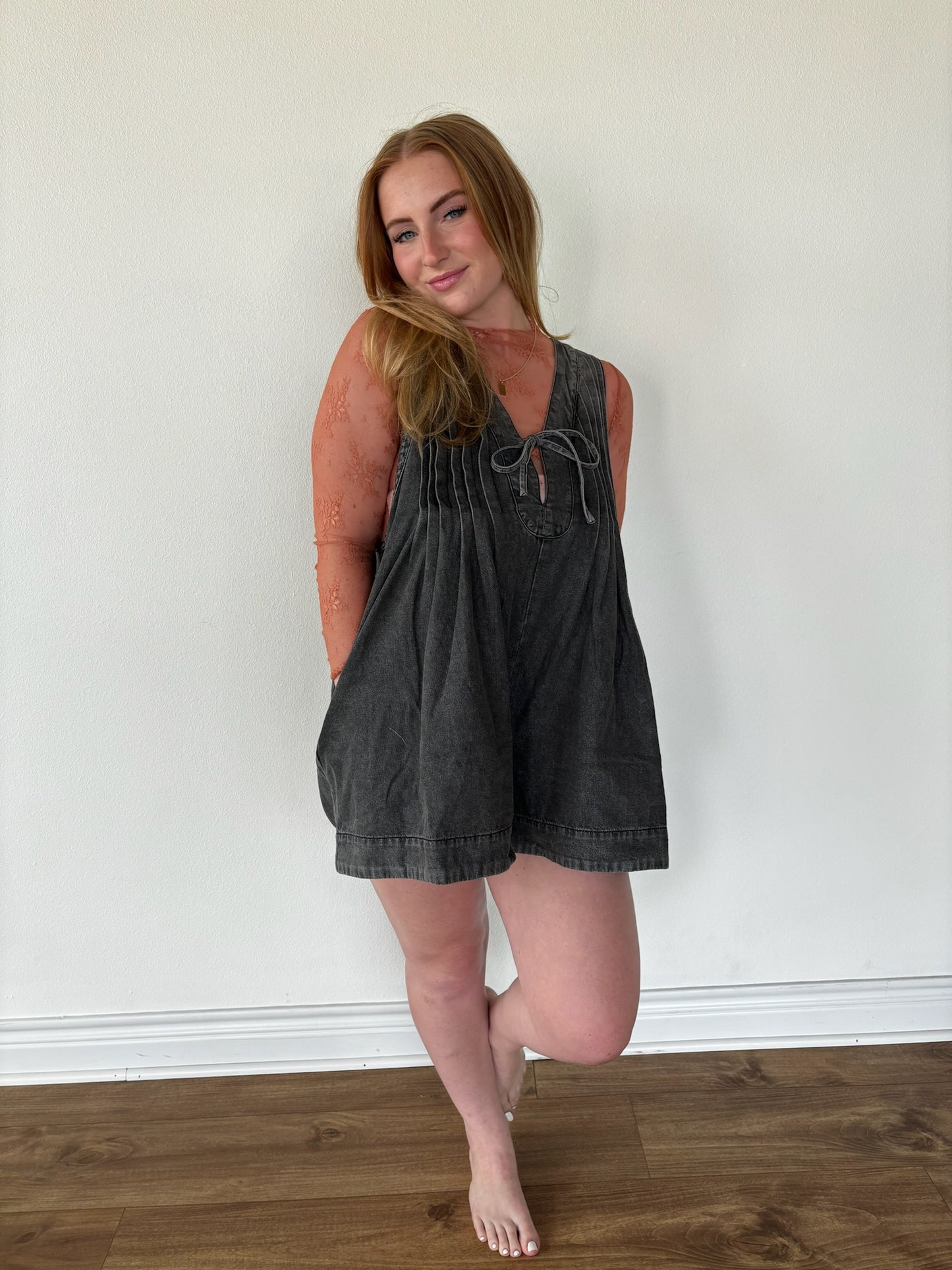 The Viral Acid Wash Romper in Black