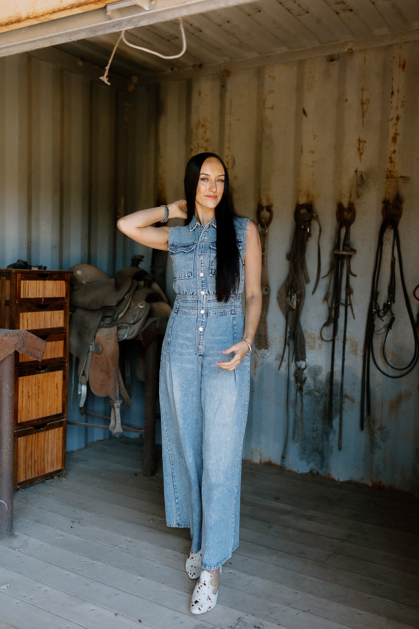 The Geraldine Wide Leg Denim Jumpsuit