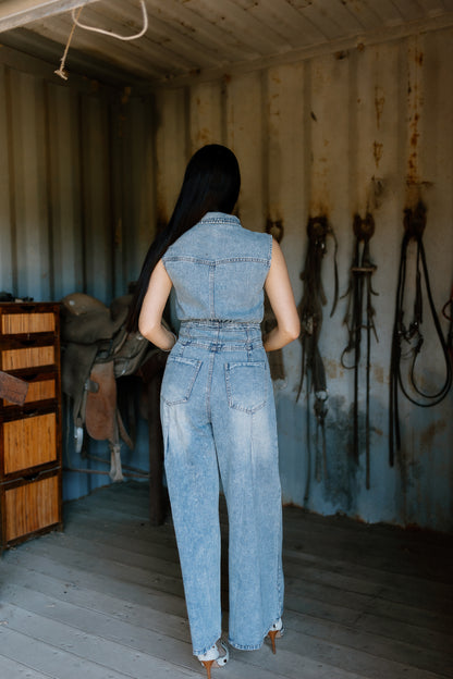The Geraldine Wide Leg Denim Jumpsuit