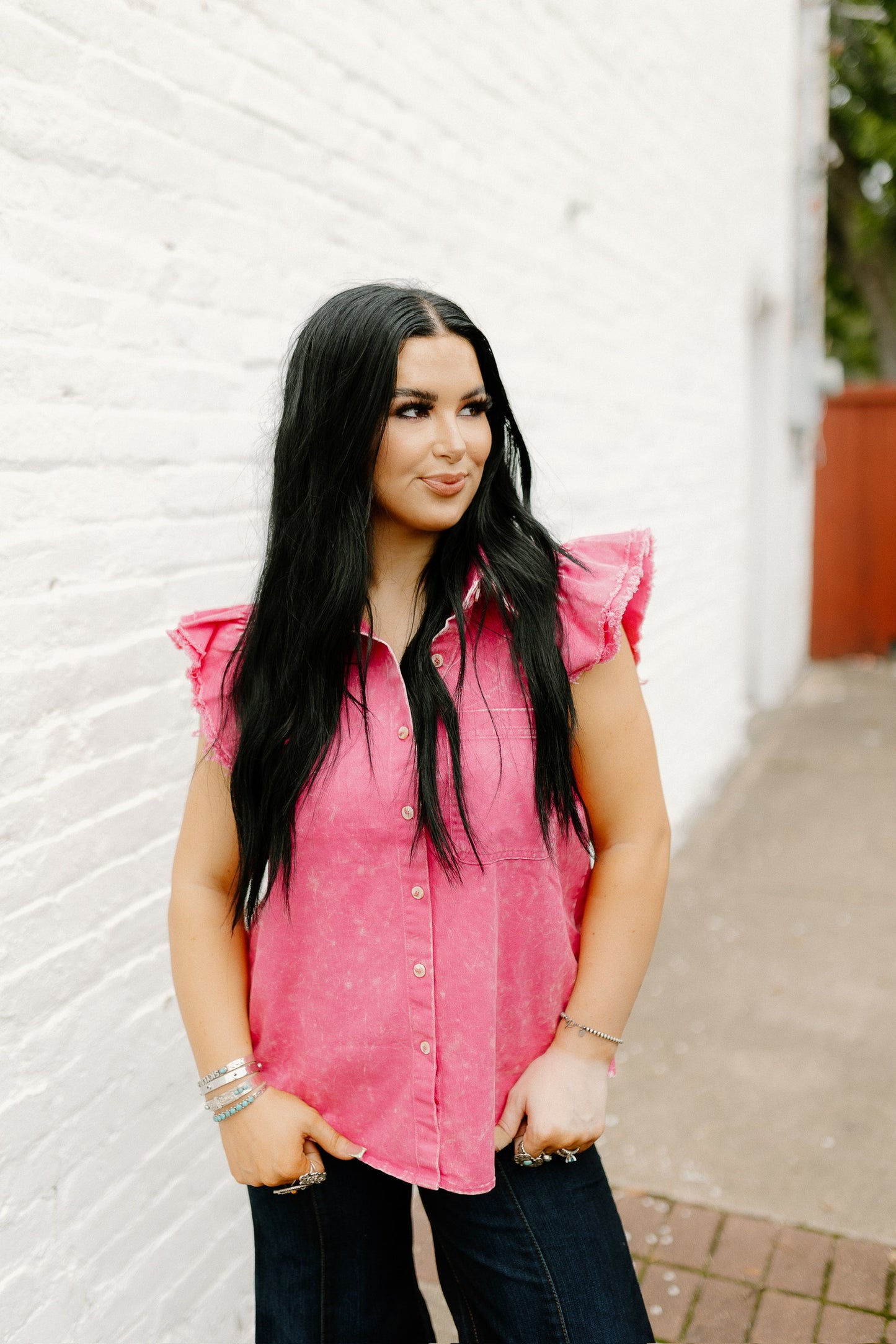 The Vintage Denim Top in Pink