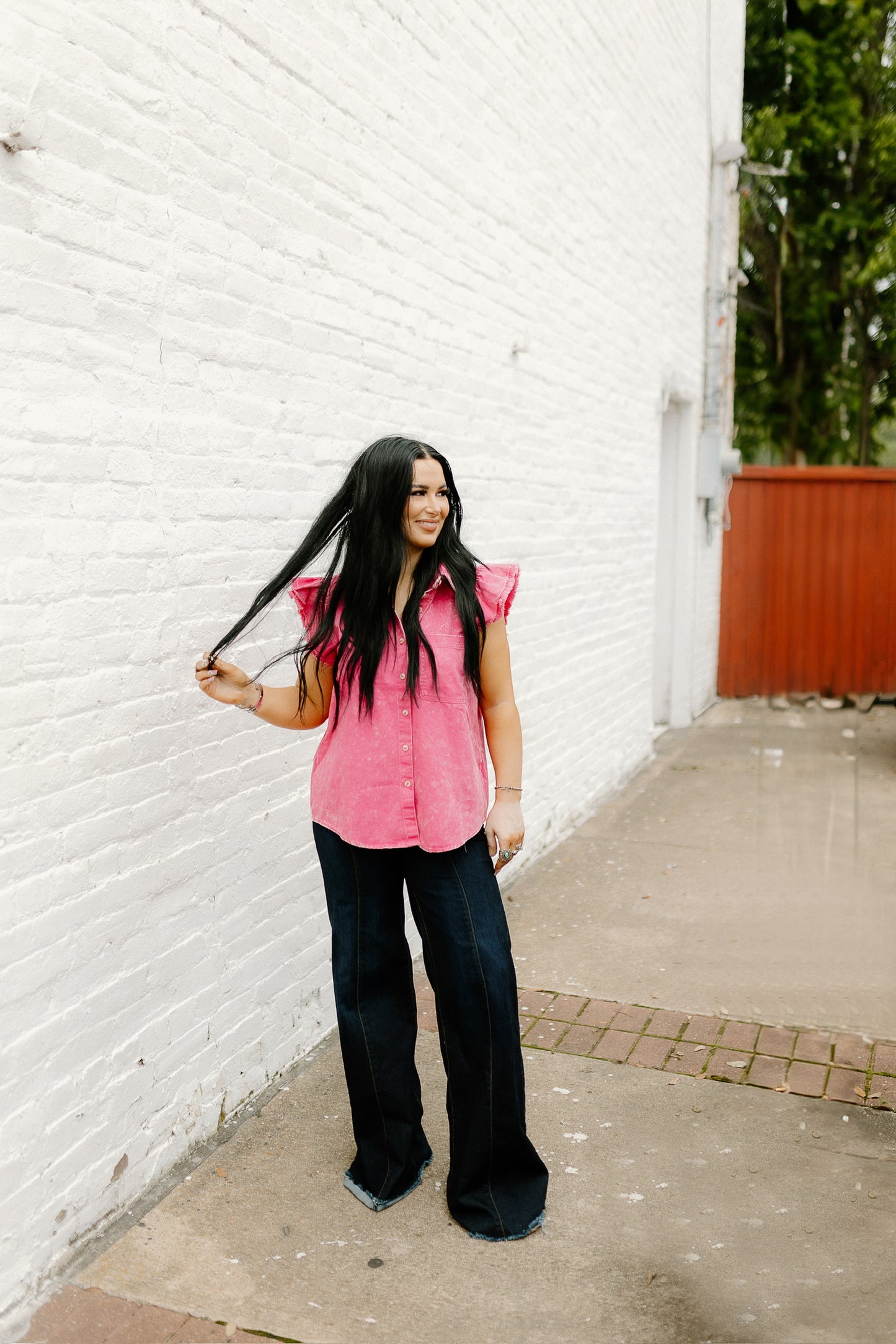 The Vintage Denim Top in Pink