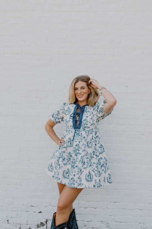 Short Horse Toile Dress