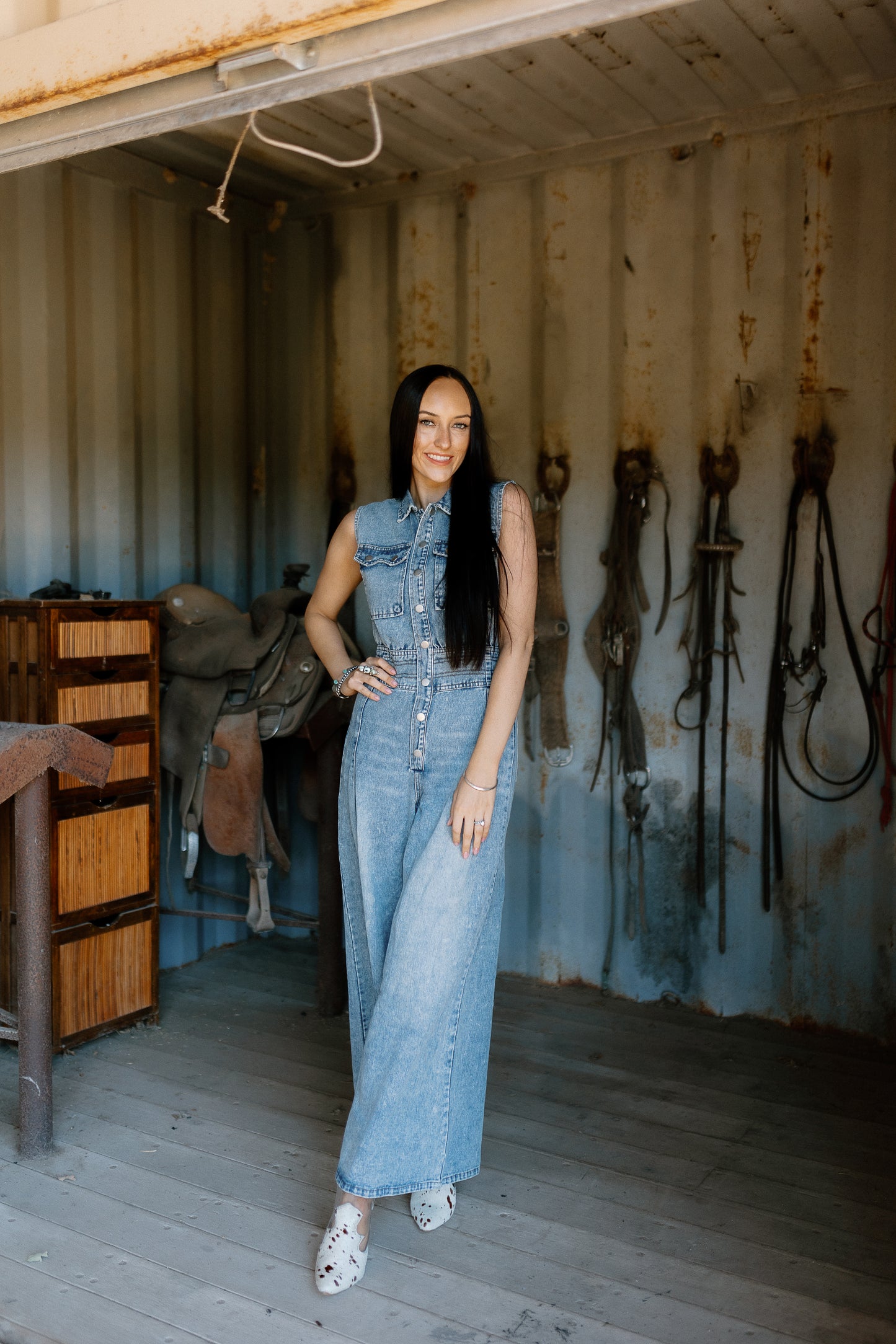 The Geraldine Wide Leg Denim Jumpsuit