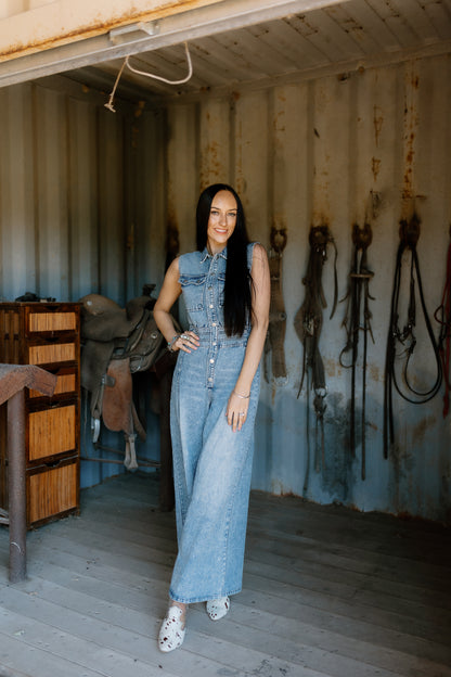 The Geraldine Wide Leg Denim Jumpsuit