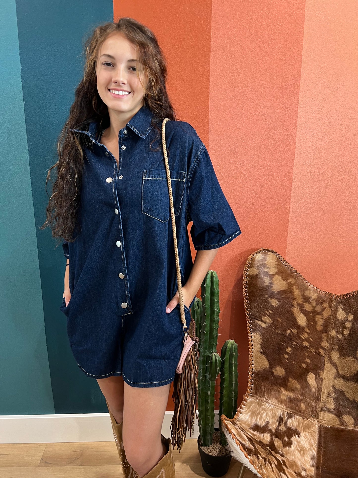 Denim Button Down Shirt Romper