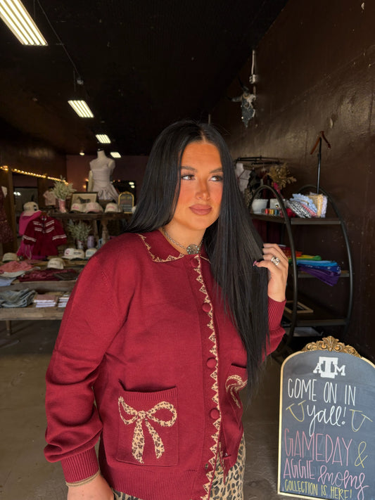 The Burgundy & Bows Cardigan