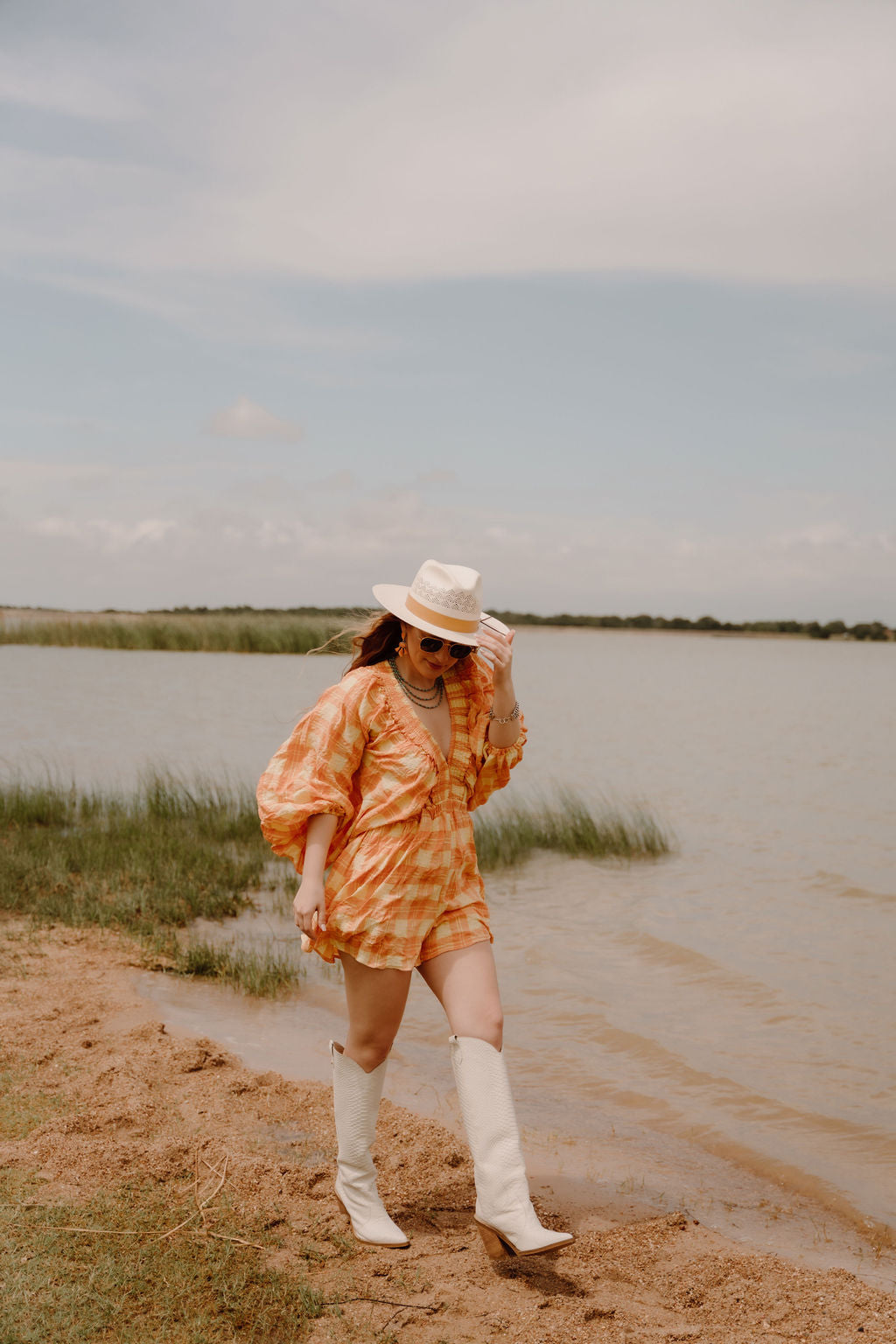 The Coast Romper/Red Orange